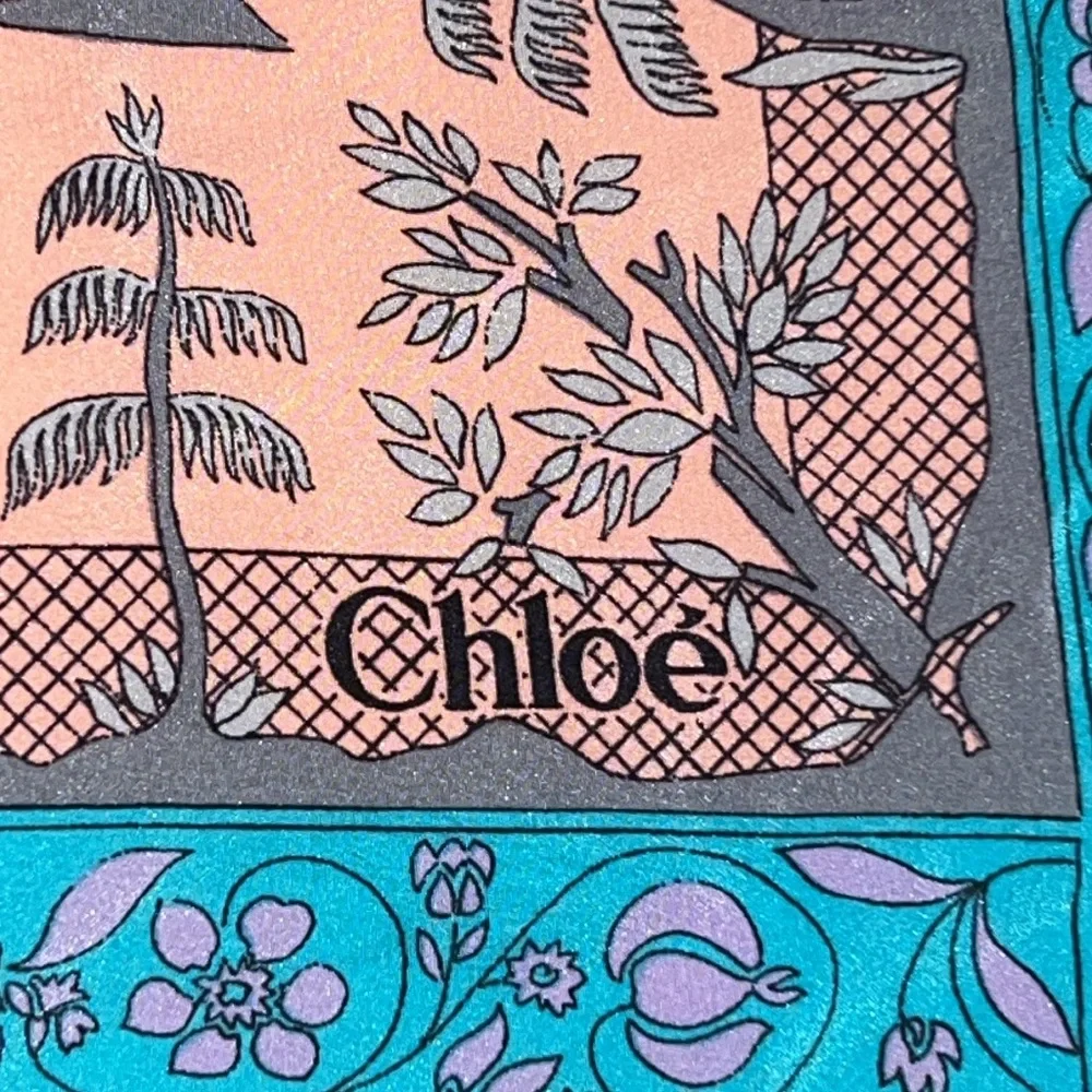 Vintage Chloe Square Silk Scarf  32” pink & turquoise